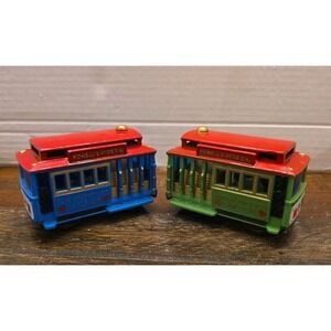 Lot of 2 Vintage San Francisco Cable Car Toy Trolleys Powell & Hyde Blue Green